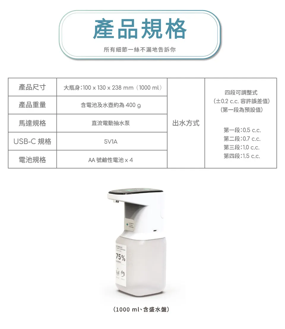 HM Plus HM3 ST-D03 自動手指消毒器 + 1000 ml 乾洗手補充液 x 1