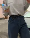 LINENNE－clay pin tuck wide denim (blue)：深藍細褶直筒牛仔褲