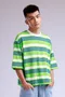 預購-oversize短版橫條紋短袖上衣-綠色