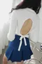 香草優格-歐美短版V領美背綁帶上衣