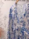 青花瓷手繪花鳥 絲質排釦罩衫/洋裝