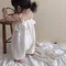 花邊吊帶包屁衣/吊帶褲 (米白/咖）