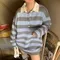 LINENNE－maybe stripe one piece (soft blue)：條紋針織洋裝上衣