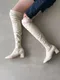 簡約巴洛克-韓國貼腿皮革方頭膝上靴