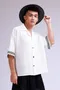 預購-oversize荔枝紋布面鑲邊短袖襯衫-白色