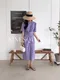 淺紫扭結棉麻鉛筆洋裝