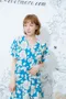 夏日花卉 V領傘袖腰封洋裝_(4色:藍)