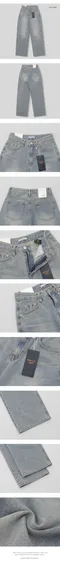 98doci made－淺藍刷色寬直筒牛仔褲：4size（有加長版本）