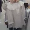 【預購】韓國連線 正韓 大翻領蕾絲滾邊珍珠雪紡上衣