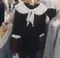 【預購】韓國連線 正韓 大翻領蕾絲滾邊珍珠雪紡上衣