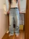 LINENNE－damage washing denim (light blue)：造型割破淺藍牛仔褲SM