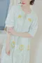 黃花藤蔓刺繡 燒花雪紡短袖洋裝_(4色:綠)