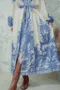 佩斯里圖騰 法式包扣蓬袖洋裝＿附腰帶(2色:藍)