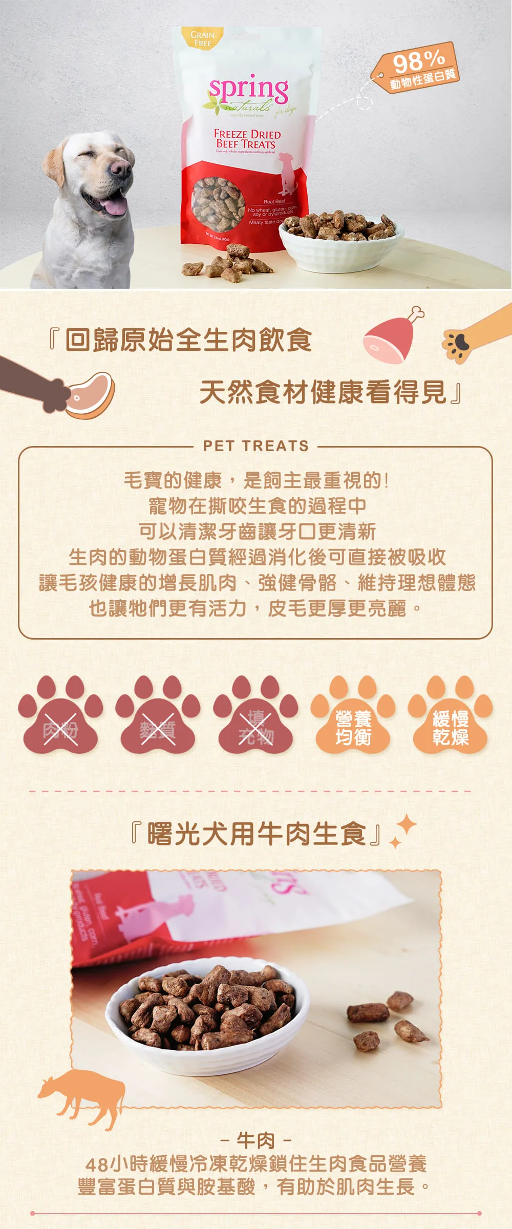 美國曙光spring 冷凍乾燥生食犬用點心 牛肉80克
