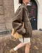 LINENNE－Boston denim jacket (brown)：水洗寬鬆牛仔夾克