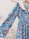 可愛小雛菊 白色翻領排釦洋裝＿（2色：藍）