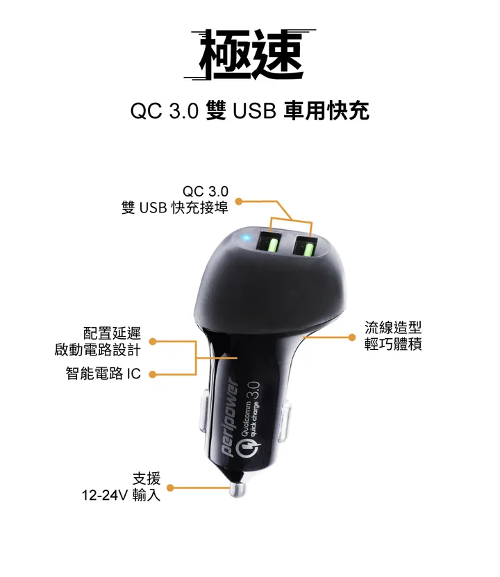 PS-U15 極速 QC 3.0 雙 USB 車用快充