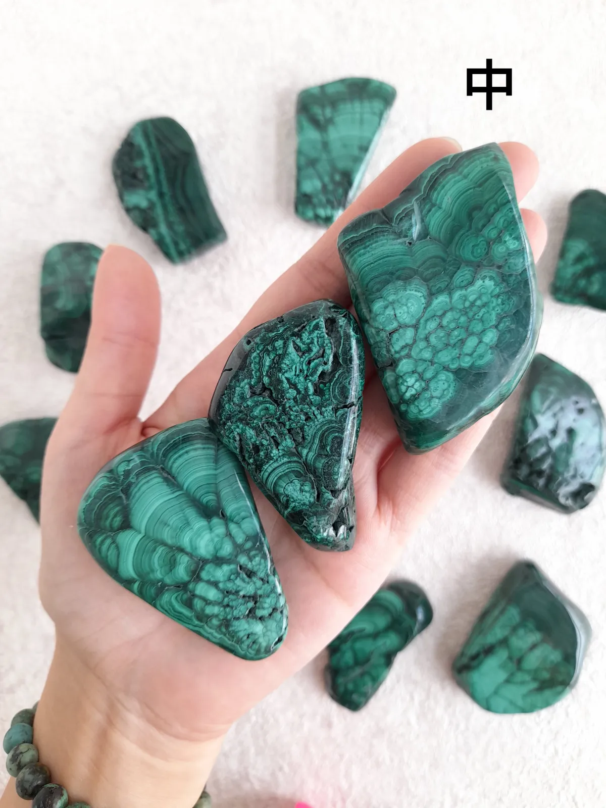 新到貨! (隨機配對) 花紋孔雀石掌石(Floral Malachite Palm Stones