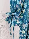 卡通花朵 荷葉澎袖繫繩洋裝＿（3色：白/紫/藍）