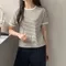 98doci made－滾邊羅紋條紋上衣：4 color