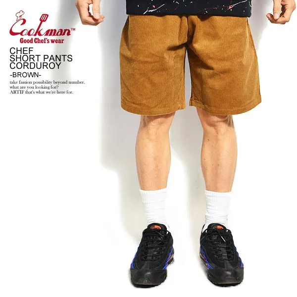 COOKMAN Short Chef Pants Corduroy Brown 231-01811