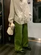 SALE/LINENNE品牌自訂款－ordinary cotton pants (green tea)草綠色直筒長褲