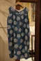 Vintage dress/復古籃子裝花朵藍色連身裙