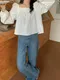 【現貨】韓版 方領澎袖衫