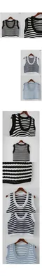 A little b－stripe summer vest：大Ｕ領針織無袖上衣