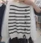 【預購】韓國連線 正韓 叉叉條紋袖接紗上衣