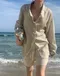 LINENNE －sand over stripe shirt (natural beige)