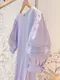 簍空抓褶澎袖 設計感簡約洋裝_(4色:紫)