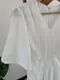 純白蕾絲細褶顯瘦長洋裝