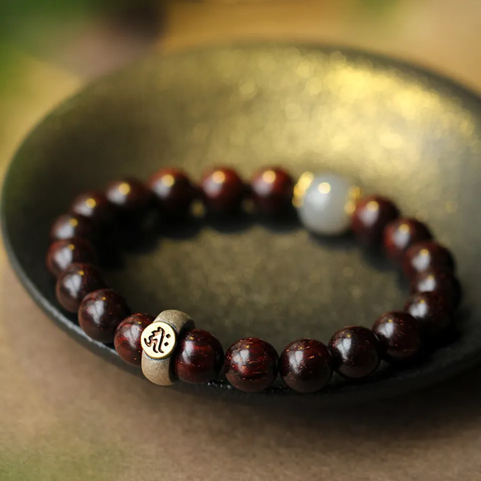 S925銀 天然紫檀木和田玉手鍊