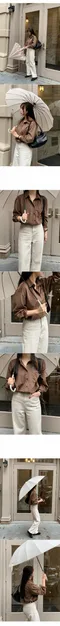 SALE/98doci made－絲絨條紋寬鬆襯衫：棕色