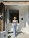 ✈The Smurfs-韓國抓皺bra top+綁繩休閒褲 套裝