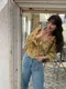 LINENNE－flower shirring blouse (mustard)：浪漫荷葉碎花上衣