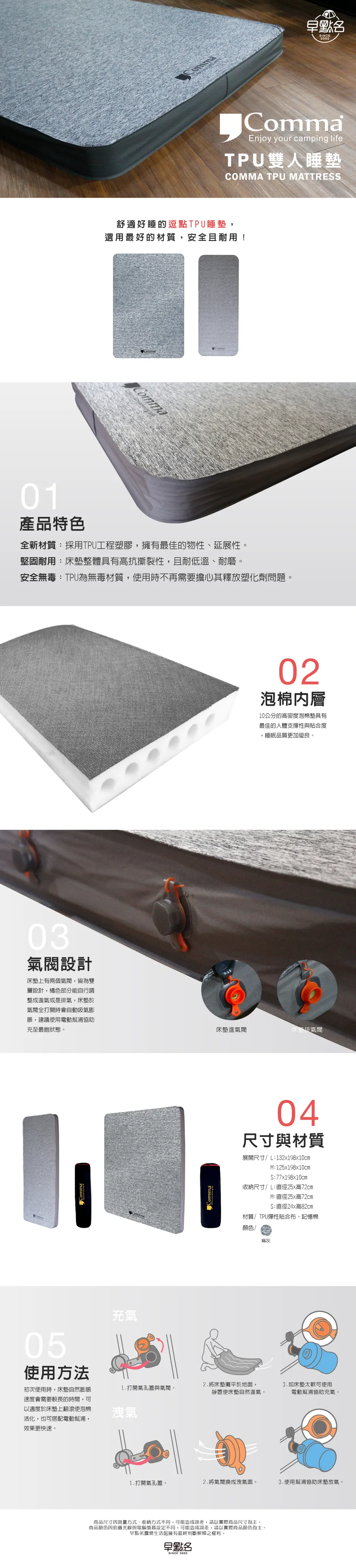 【逗點Comma】TPU 3D 高密度記憶泡棉床墊－單人雙人 S/M/L