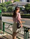LINENNE－seersucker over half shirt (pale pink)：粉色泡泡紗短袖襯衫