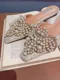 高級訂製蕾絲珍珠寶石 平底穆勒鞋＿(2色：杏)（35～39）