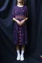 日本製紫色花紋公主袖短洋裝