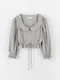 LINENNE品牌自訂款－maronie check blouse (gray)：短版泡泡袖襯衫