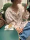 LINENNE－melia stripe lace blouse (2color)：蕾絲滾邊浪漫襯衫/品牌自訂款