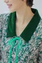 勾勒筆觸花卉 絲絨繫帶翻領洋裝＿（2色：綠）