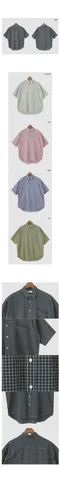 어리틀빗A little b－windy day check shirt (5color)：寬鬆五分袖格紋襯衫