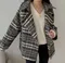 【預購】正韓 羊毛30%  時尚英倫毛料格紋側釦外套