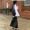 LINENNE－silky banding long skirt (black)：絲質喇叭長裙