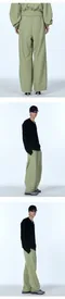 【23FW】Wooalong 刺繡小標造型寬褲(綠)