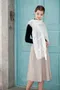 LinLi設計款 典雅純潔百合蕾絲刺繡純羊絨Cashmere圍巾-奶油白 (蕾絲花色: 白色)