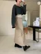 LINENNE－bio cargo skirt (beige)：斜紋口袋工裝長裙